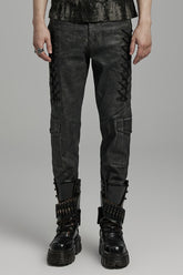 Schwarze Schnürbänder Große-Taschen Herren Punk-Hosen
